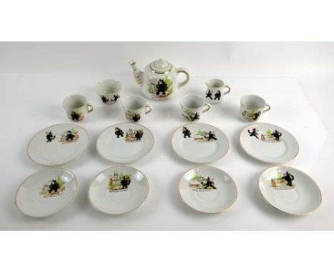 A circa 1930's Felix the Cat 15-piece china tea service comprising a teapot, sugar bowl, milk jug, and four cups, saucers and