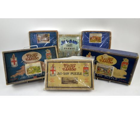 Six Chad Valley / Great Western Railway jigsaw puzzles including 'King Arthur on Dartmoor', 'Mountains of Killarney', 'The Co