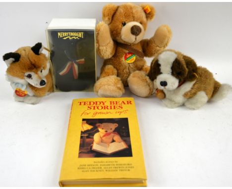 A Steiff â€˜Goldyâ€™ teddy bear (013935), as new with tags, A Steiff 'Bernie' St. Bernard puppy (078217) and 'Snuffi' fox (29