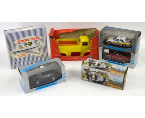 A Dinky Toys D.H. Comet Airliner, Tri-ang 'Fixit' Truck, tinplate Pepe Taxi C/Friccao and three 1:43 scale Minichamps models,