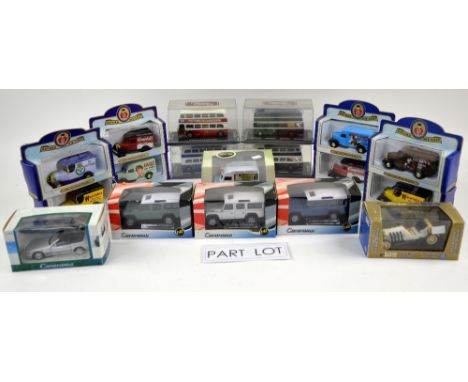 A quantity of boxed diecast models, mostly classic cars, buses and vans, including Ertl, Onyx, Oxford and The Original Omnibu