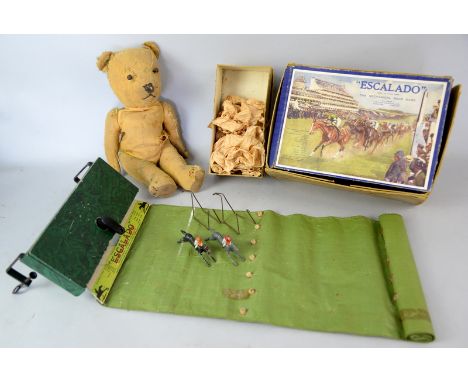 Escalado The Mechanical Race Game, circa 1930s, by Chad Valley, and a teddy .    