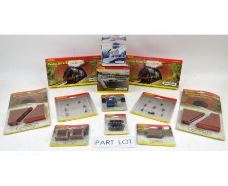 A quantity of Hornby Railways accessories including double brick tunnel portals R8512, junction home signal R169, water clean