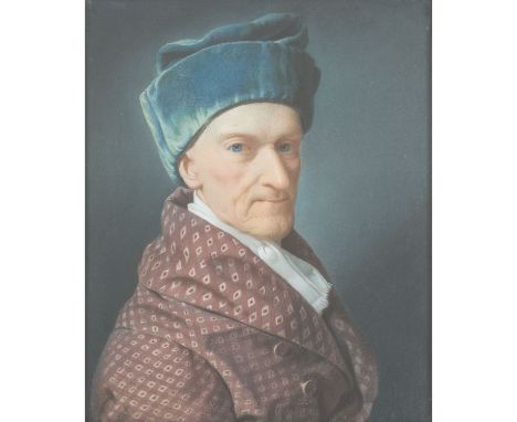 COYTE, D. (?, Künstler/in 18./19. Jh.), "Herr mit blauer Kappe und kariertem Mantel", Brustbildnis, wohl eines Kaufmannes, in