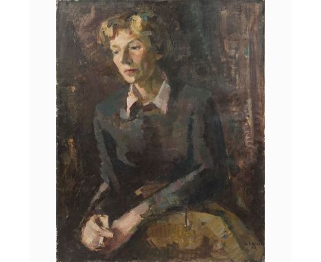 SCHOBER, PETER JAKOB (1897-1983), "Meine Frau", Halbportrait, u.re. signiert und datiert 'Schober 52', Öl/Leinwand, HxB: ca. 