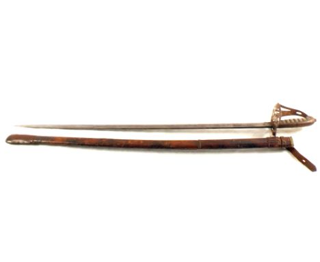 A Victorian 1827 model Rifle Brigade Officers sword in its leather covered field scabbard