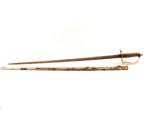 An 1827 model ERVII Rifle Brigade Officers sword in its plated metal scabbard