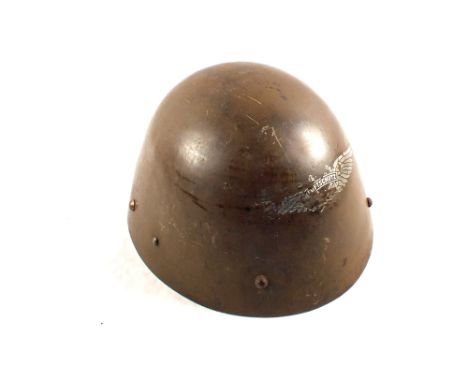 A German scarce Luftschutz Civil Defence helmet utilised from a captured Czechoslovakia helmet with original paint finish and