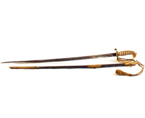 A Victorian Naval Officers sword with scabbard (hilt as found)