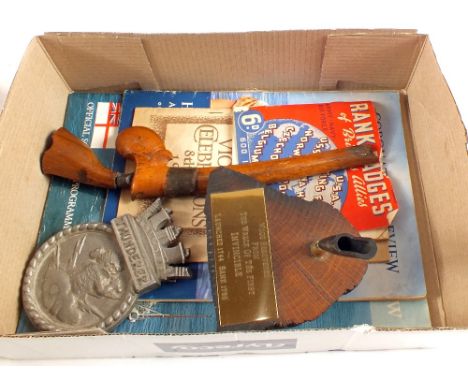 A mixed lot including ephemera, a small Kris and wooden pen stand from the wreck of the first invincible