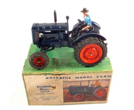 A boxed Britains Fordson major tractor with rubber tyres No.128F