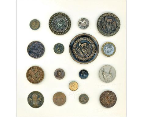37 S/M/L 19th century metal buttons including backgrounds.These cards include a wood background dog and more. The lot include