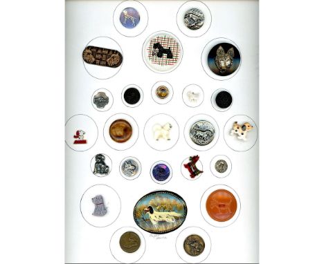 25 S/M/L 19th and 20th century assorted breeds of dog buttons.This card is filled with some great buttons including a metal a