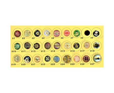 34 S/M 19th century glass buttons including kaleidoscopes.This card from the collection of Nikki Deal is mostly for "kaleidos