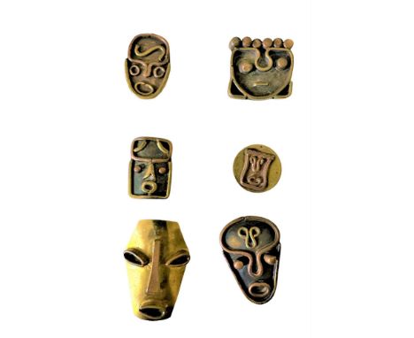 6 S/M 20th century Mexican buttons including faces,Here are 6 cool examples out of Mexico in the mid 20th century, The button