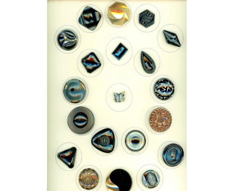 20 M/L 19th/20th century black glass assorted buttons.This card includes a nice Englass head, a beautiful white enamel and ro