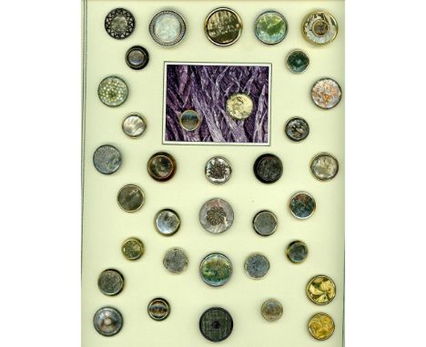 77 S/M/L 19th century metal buttons including backgrounds.Here are two cards of a large assortment of these buttons collector