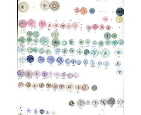 235 S/M early 20th century mostly calico pattern buttons.These cards include over 100 calico china's in blue, green, purple, 