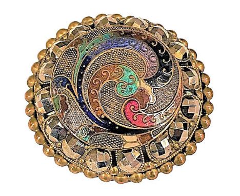 1 Large 19th century pinwheel design enamel button.This colorful Basse Taille enamel example on brass shows a interesting pin