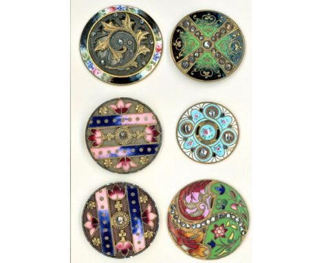 6 Medium/Large 19th century enamels including steel cups.This lot includes a stunning multi colored pierced enamel with cut s