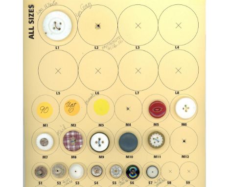 15 S/M/L early 20th century assorted china buttons incl. calico.From the collection of Nikki Deal comes this partial card of 