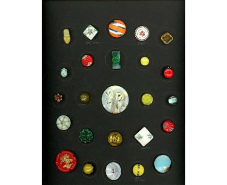 25 S/M/L 20th century glass including Bimini.This card is a "Hoot" with that wonderful multiple Owl button, donï¿½t you think