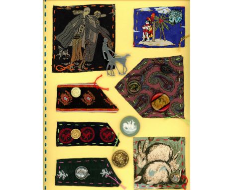 10 S/M/L 19th/20th century buttons including a rabbit.This cool decorated card from the collection of the late Alice Mucha ha