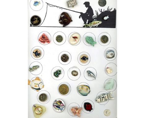 32 S/M/L 19th/20th century fish in assorted materials.This card of the late Alice Mucha of the Bronx is filled with several n