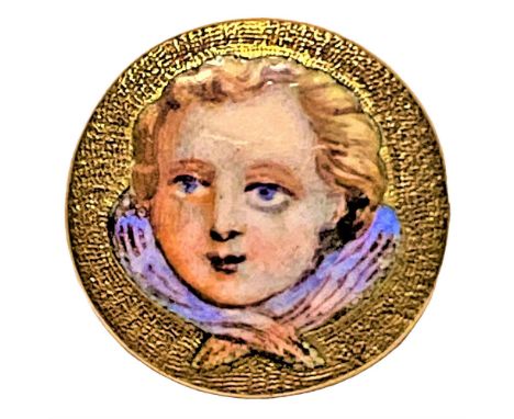 1 Small 19th century Emaux Peints enamel pictorial.This beautifully detailed and executed enamel head shows a colorful child 