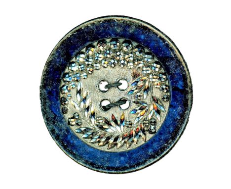 1 Large 19th century 4 hole sew thru lacy black glass button.This button from the collection of the late Alice Mucha is an in