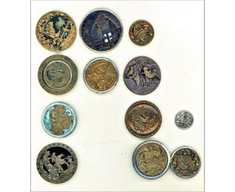 37 S/M/L 19th century metal buttons including backgrounds.Here are three cards with a variety of birds and activities. The lo