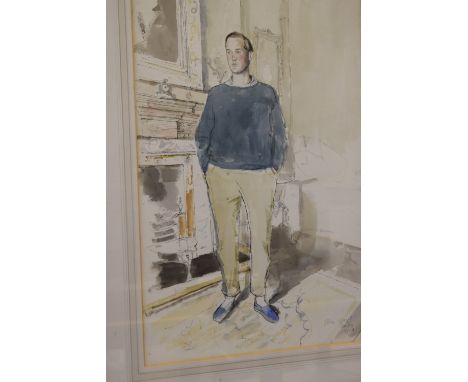John Stanton Ward CBE (English, 1917-2007). Portrait of Mr Mark Farrant, signed &amp; dated l.r., Tenby, 1951, pencil, ink an