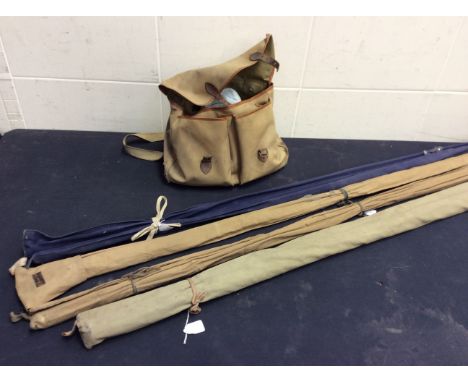 A collection of 4 vintage fishing rods to include Hardy example together with a bag of fishing equipment. (S)