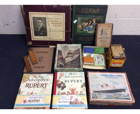  A collection of mixed childs games, books and other collectors items to include; Rupert facsimile books, a boxed Kodak Brown