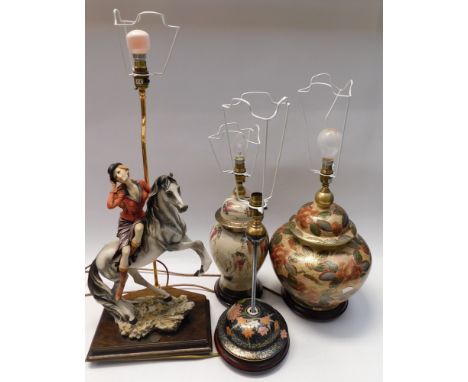 A collection consisting of two Japanese style lamps 1980's/1990's along with Capo De Monte figure lamp , 1 other item which i