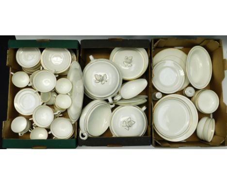 Large Royal Worcester tea/dinner service, cream ground with gilt detail (3 boxes) to include tureens, small to large plates, 