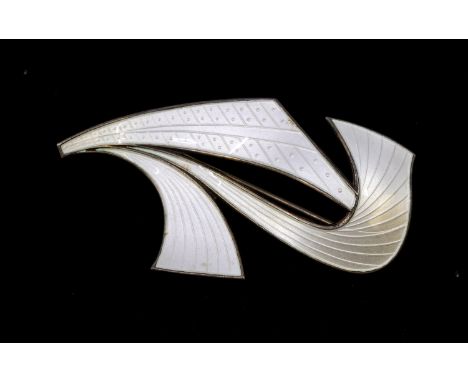 Norwegian silver gilt white enamel Modernist brooch,  stamped 925S, sterling, Norway, measures approx, 55x30mm, hinged pin, t