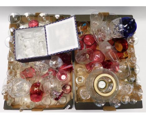 Collection of 20th Century glass wares to include ruby glass, cut glass, blue glass and paperweights, most in good condition 
