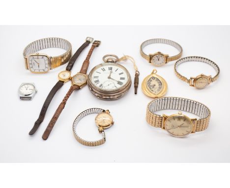 A collection of various wristwatches to include a 9ct gold ladies Renown wristwatch, a 9ct gold Rotary both on leather straps