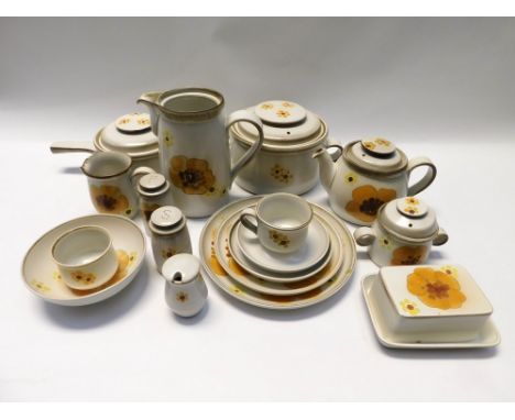 A Denby 'Minstrel' part dinner service to include tureens, part tea and part coffee sets, plates, butter dishes, soup dishes,