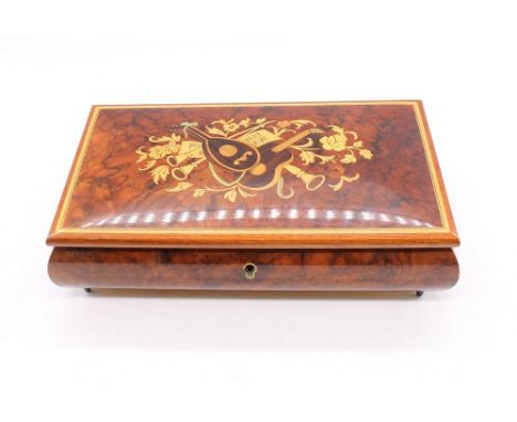 Mid 20th Century Italian walnut musical trinket box with key.