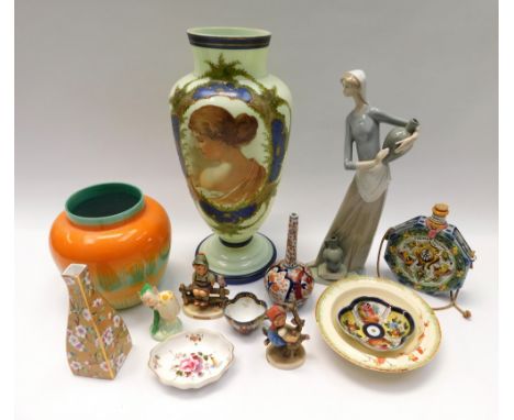 A mixed lot of various pottery including; a Lladro figurine, Shelley Pixie figure, Clarice Cliff Newport Pottery bowl, Wedgwo