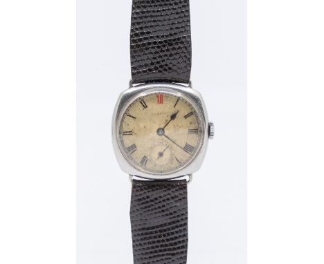 Longines- a gentleman's steel cased 1930's wristwatch, comprising a champagne dial signed Mappin, with black numeral indices,