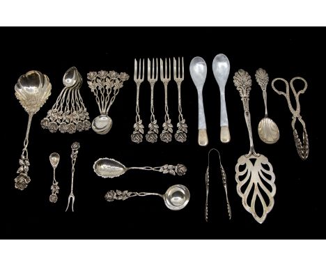 A collection of 20th century mixed Continental silver to include: matching 835 standard silver flatware including a berry spo