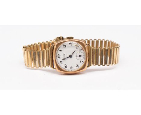 A gents vintage 9ct gold cased Tissot wristwatch, comprising a signed white dial with Arabic indices, subsidiary dial at 6, w