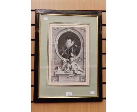 18th century etching of William Cecil, Lord Burleigh in frame
