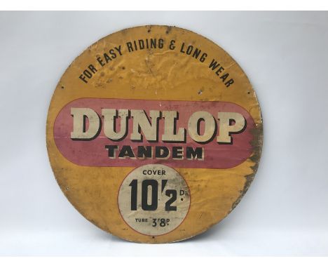 A Dunlop Tandem circular cardboard tyre insert sign, 23 1/2" diameter.