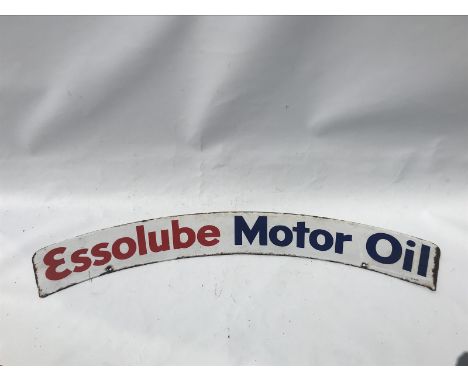 An Essolube Motor Oil curved double sided enamel sign, 29 1/4 x 4 1/4".