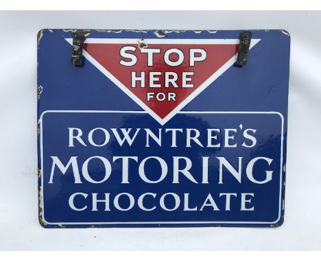 A rare Rowntree's Motoring Chocolate rectangular double sided enamel sign with good gloss, 20 x 16". 