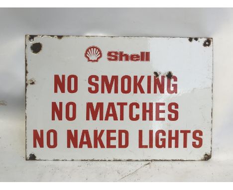 An unusual Shell 'No Smoking, No Matches and No Naked Lights' rectangular enamel sign, 18 x 12".